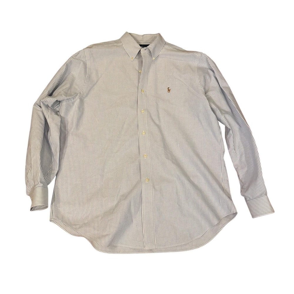 Vtg Polo Ralph Lauren Classic Fit Striped Button Down Shirt Blue White 16.5 L